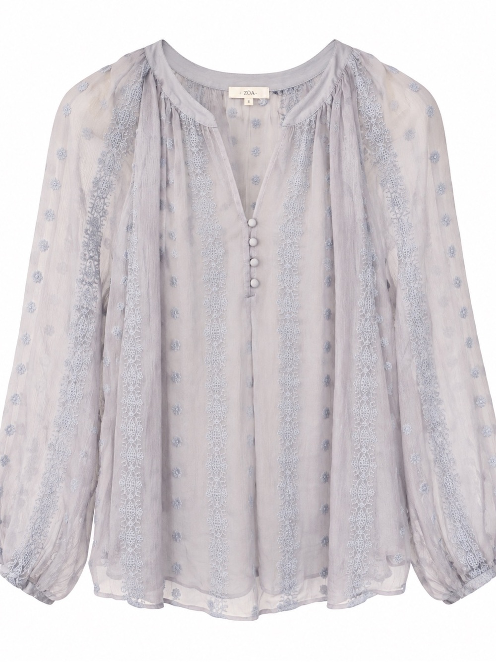 Zoa New York x Anthropologie Neve Silk Peasant Blouse Light Blue – Size S